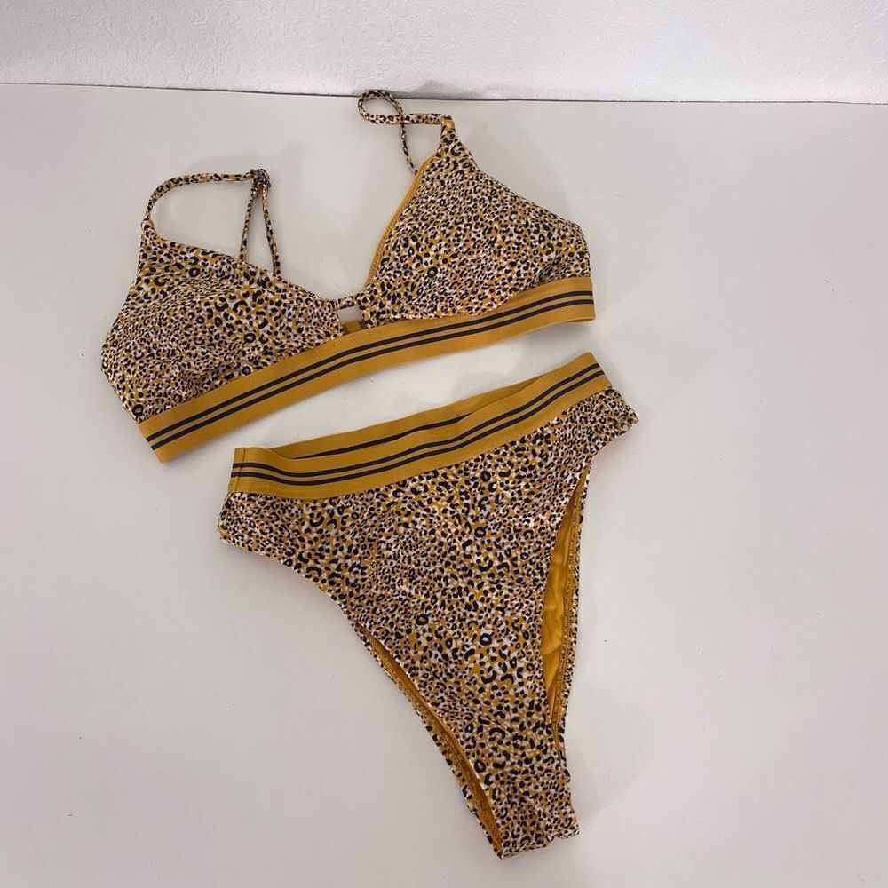 Seafolly Yellow with Blue & White Leopard Print Bikini Swimsuit US 4 & 6